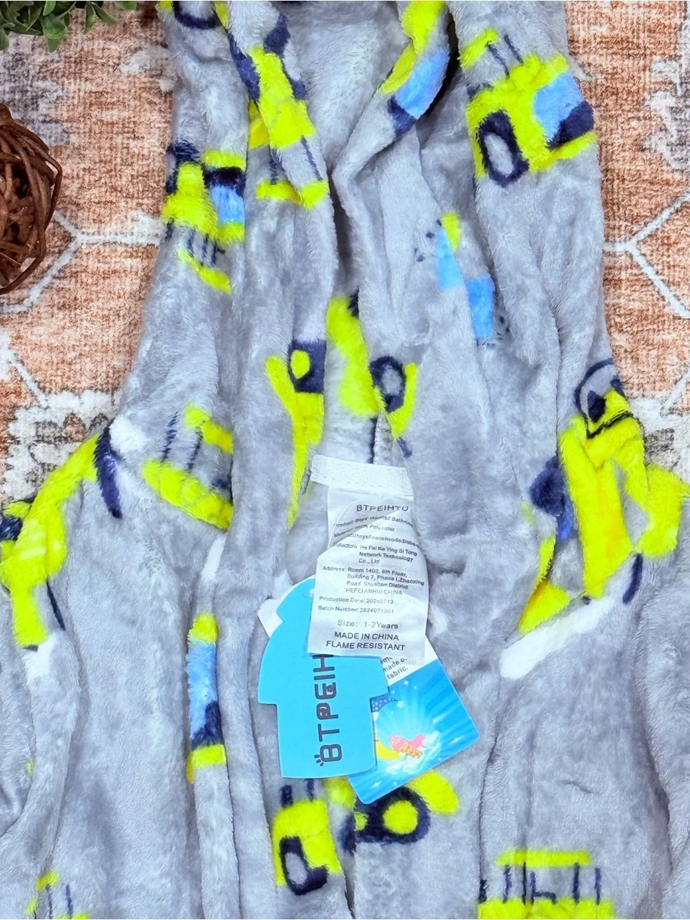 Cozy Gray & Neon Yellow Kids Hooded Pajama Robe